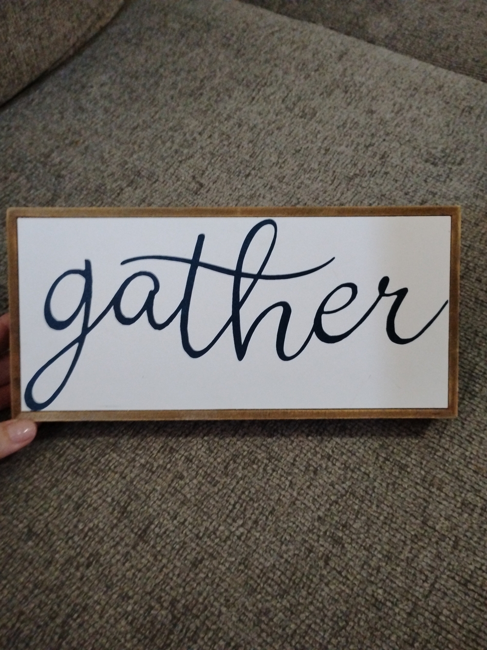 Hobby Lobby 'Gather' Framed Wall Sign - Black on White with Wood Trim